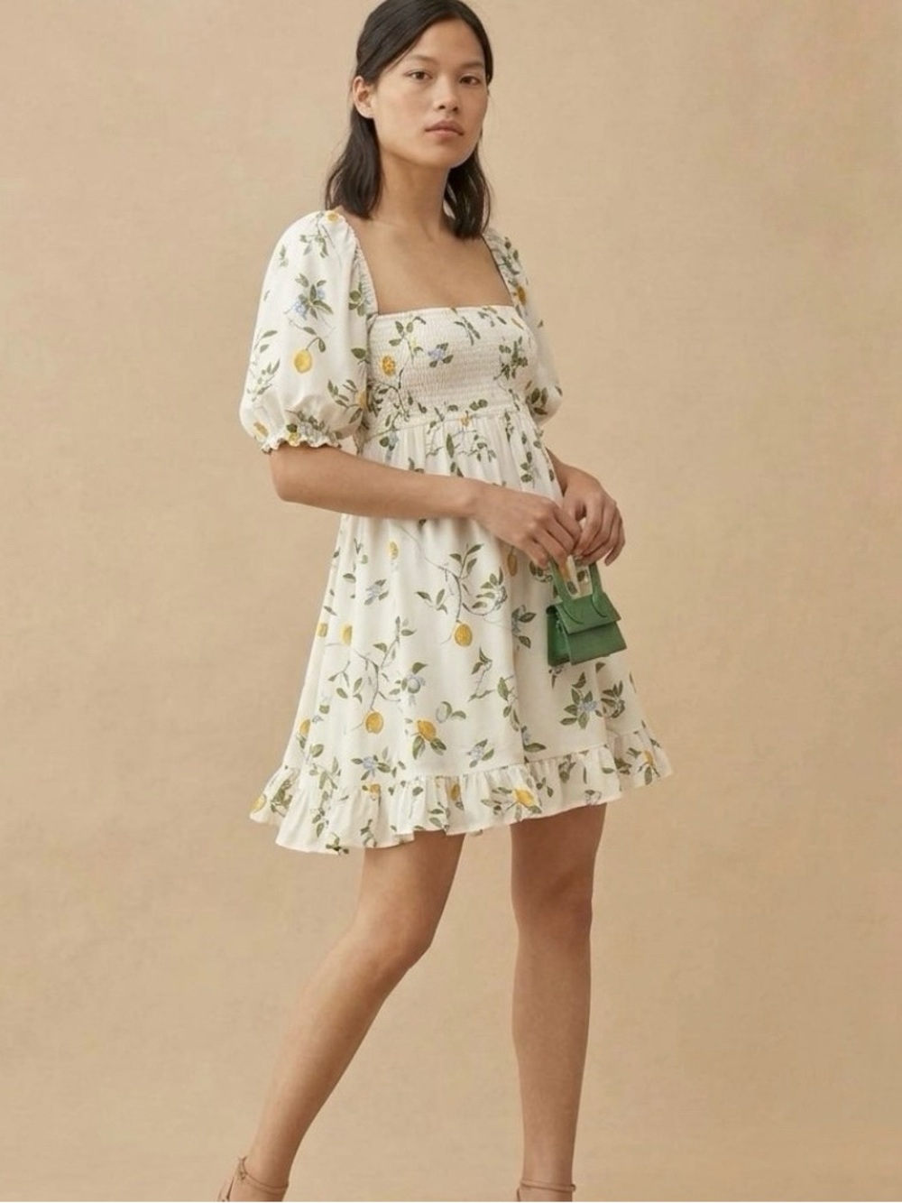 Reformation Bristol Mini Dress in Citron Lemon Print - Size M